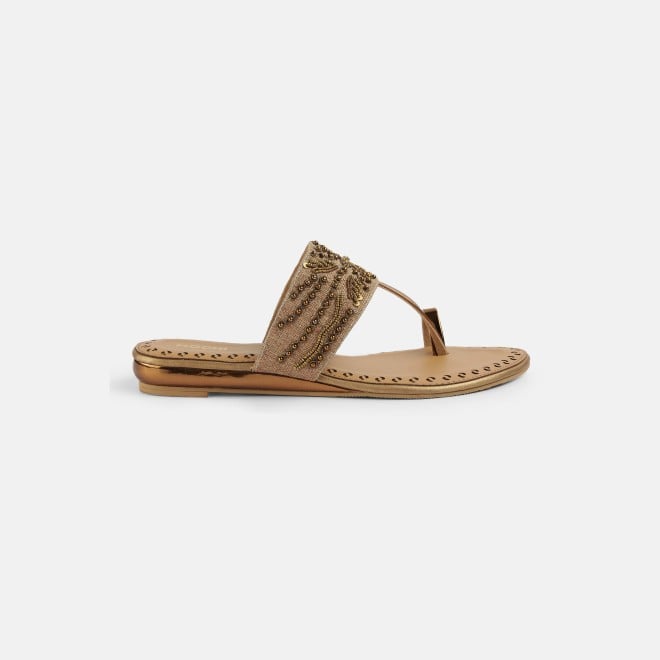 Mochi Women Antic-gold Ethnic Slip Ons (SKU: 35-2114-28-36)