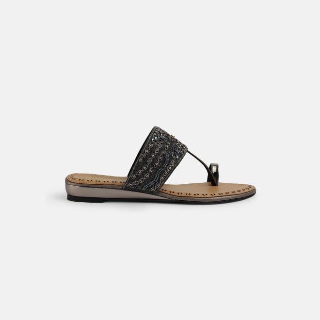 Mochi Women Gun-metal Ethnic Slip Ons (SKU: 35-2114-29-36)