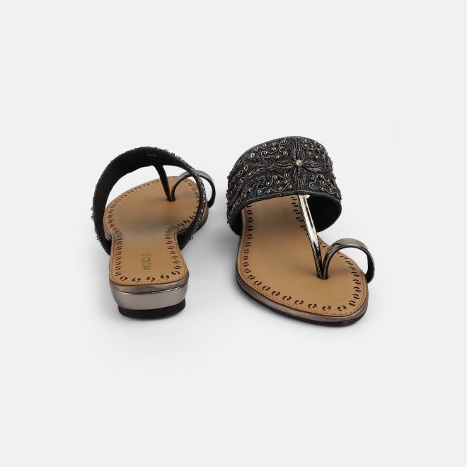 Mochi Women Gun-metal Ethnic Slip Ons (SKU: 35-2114-29-36)