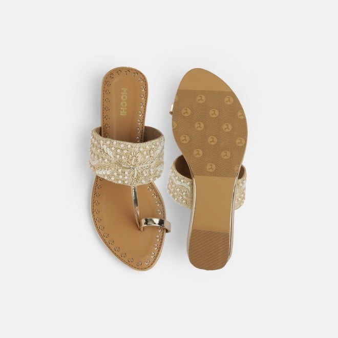 Mochi Women Gold Ethnic Slip Ons (SKU: 35-2114-15-36)