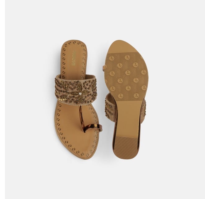 Mochi Women Antic-gold Ethnic Slip Ons (SKU: 35-2114-28-36)