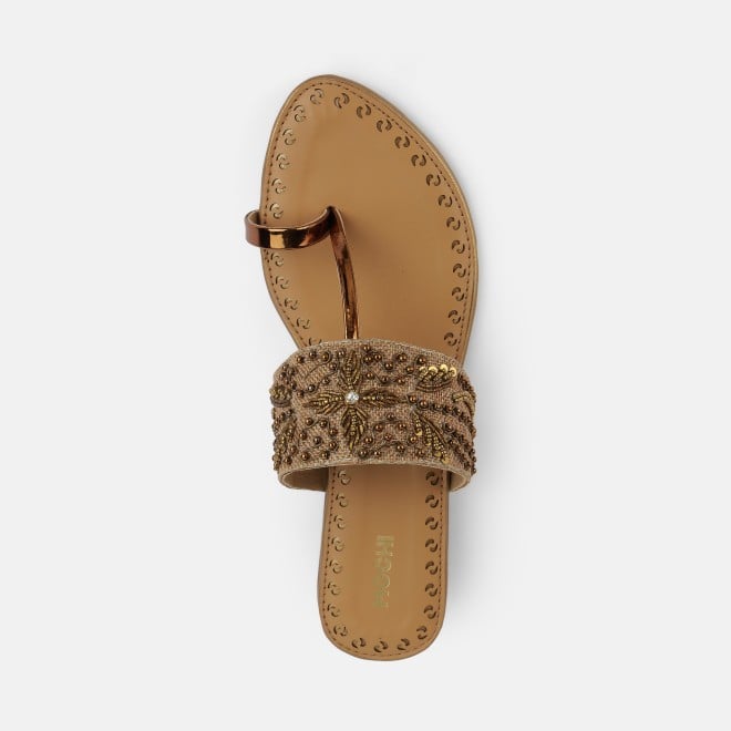 Mochi Women Antic-gold Ethnic Slip Ons (SKU: 35-2114-28-36)