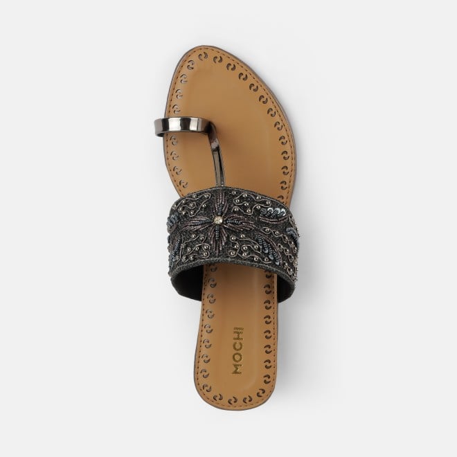 Mochi Women Gun-metal Ethnic Slip Ons (SKU: 35-2114-29-36)