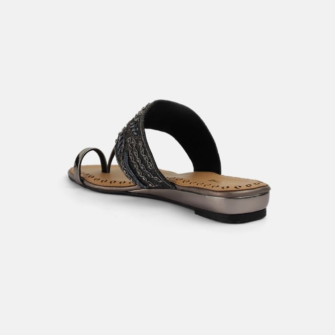 Mochi Women Gun-metal Ethnic Slip Ons (SKU: 35-2114-29-36)