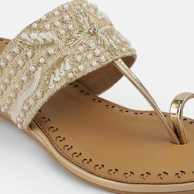 Mochi Women Gold Ethnic Slip Ons (SKU: 35-2114-15-36)