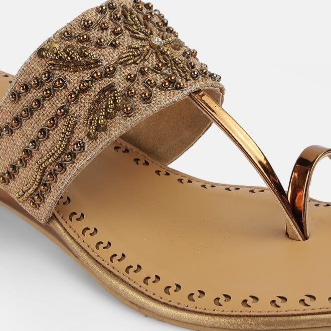 Mochi Women Antic-gold Ethnic Slip Ons (SKU: 35-2114-28-36)