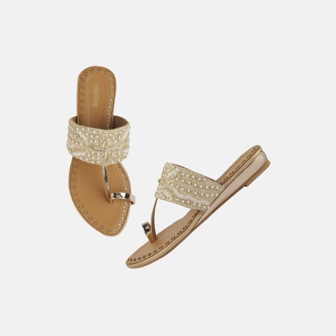 Mochi Women Gold Ethnic Slip Ons (SKU: 35-2114-15-36)