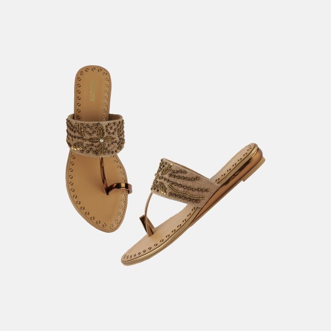 Mochi Women Antic-gold Ethnic Slip Ons (SKU: 35-2114-28-36)