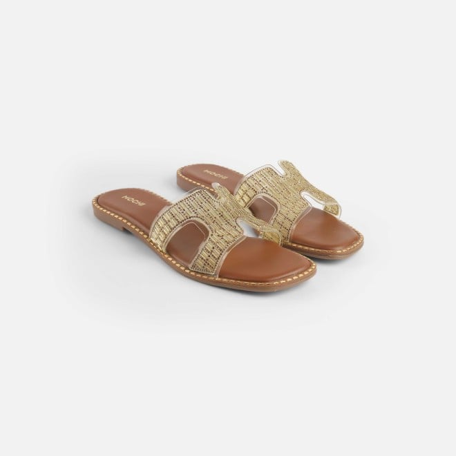 Mochi Women Gold Party Slippers (SKU: 35-2124-15-36)