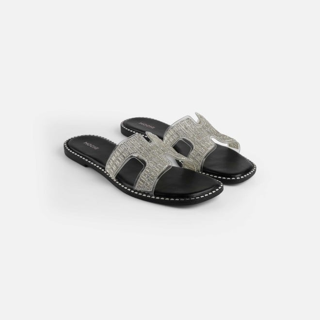Mochi Women Silver Party Slippers (SKU: 35-2124-27-36)
