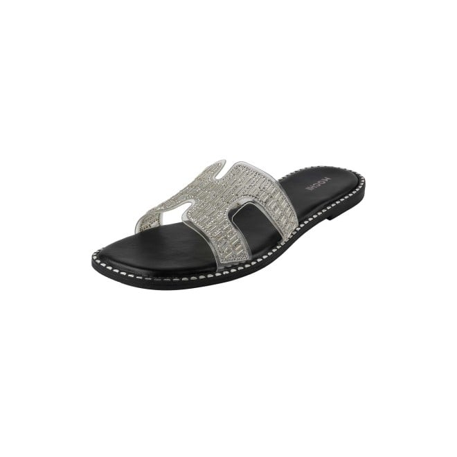 Mochi Women Silver Party Slippers (SKU: 35-2124-27-36)