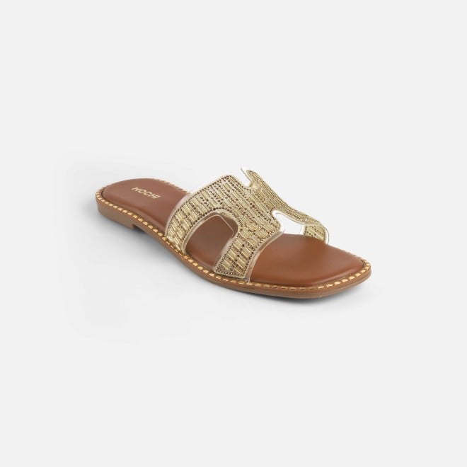 Mochi Women Gold Party Slippers (SKU: 35-2124-15-36)