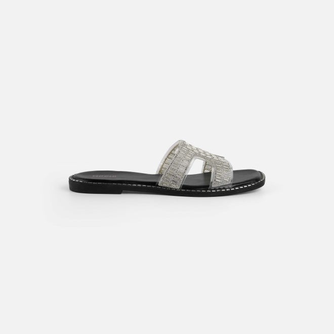 Mochi Women Silver Party Slippers (SKU: 35-2124-27-36)