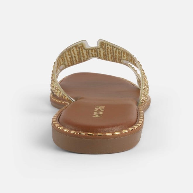 Mochi Women Gold Party Slippers (SKU: 35-2124-15-36)