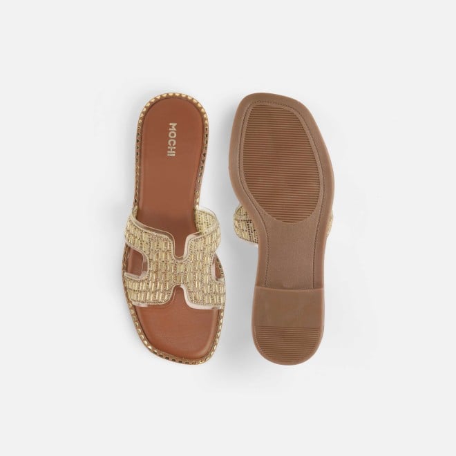 Mochi Women Gold Party Slippers (SKU: 35-2124-15-36)
