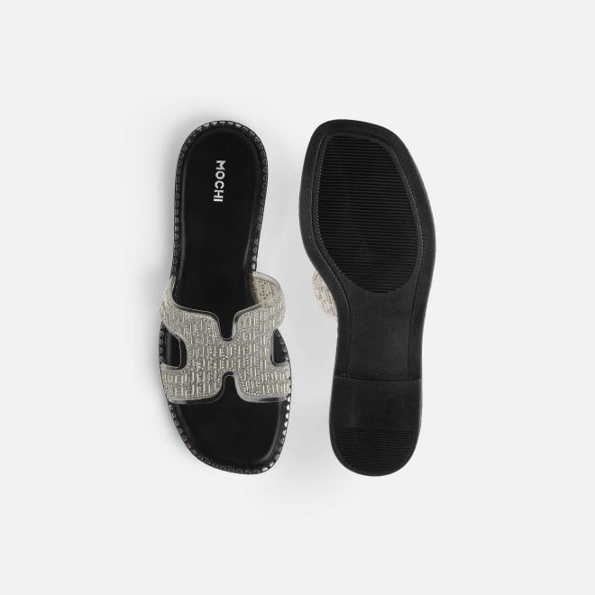 Mochi Women Silver Party Slippers (SKU: 35-2124-27-36)