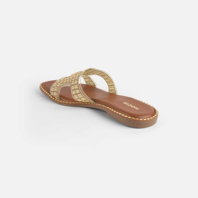 Mochi Women Gold Party Slippers (SKU: 35-2124-15-36)