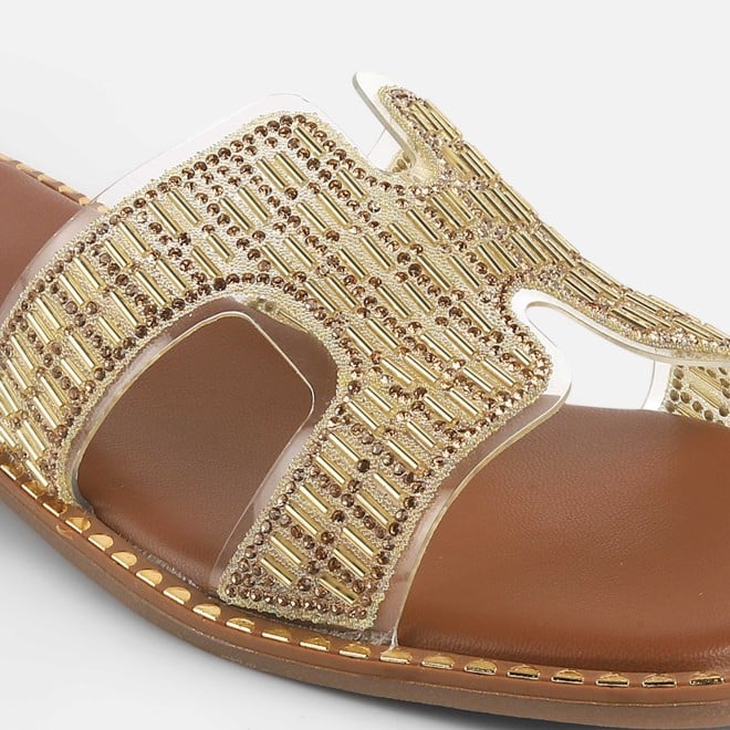 Mochi Women Gold Party Slippers (SKU: 35-2124-15-36)