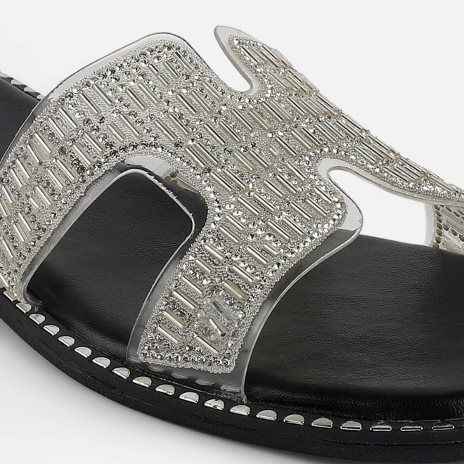 Mochi Women Silver Party Slippers (SKU: 35-2124-27-36)