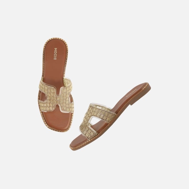 Mochi Women Gold Party Slippers (SKU: 35-2124-15-36)