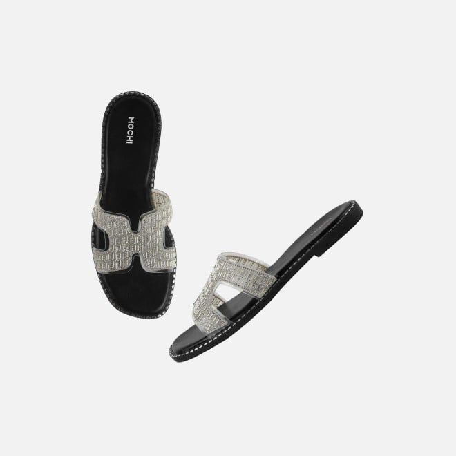 Mochi Women Silver Party Slippers (SKU: 35-2124-27-36)