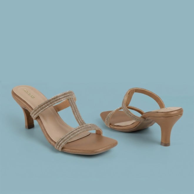 Mochi Women Antic-gold Party Slip Ons