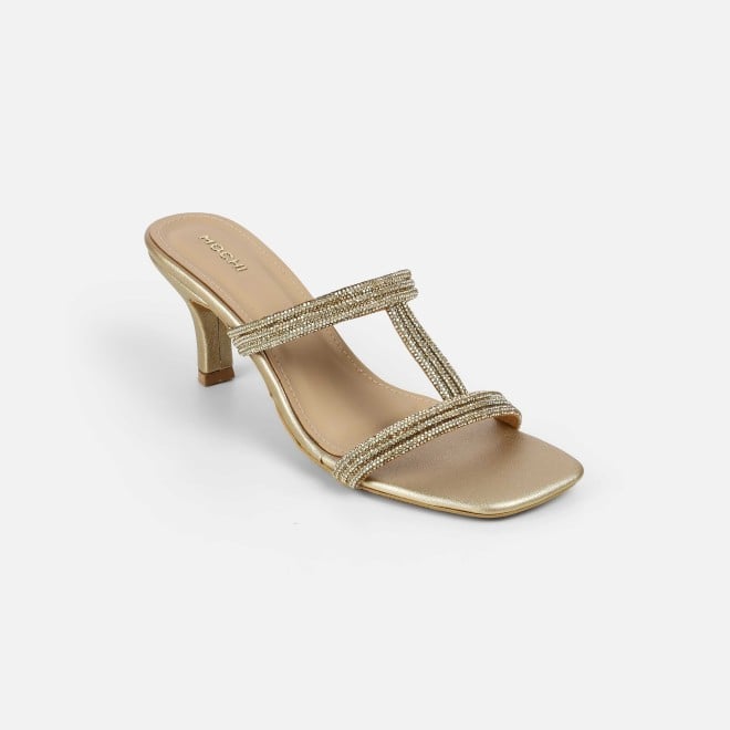 Mochi Women Gold Party Slip Ons (SKU: 35-2354-15-38)