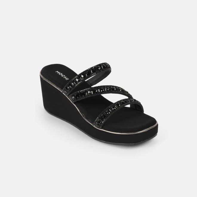 Mochi Women Black Party Slip Ons (SKU: 35-2370-11-36)