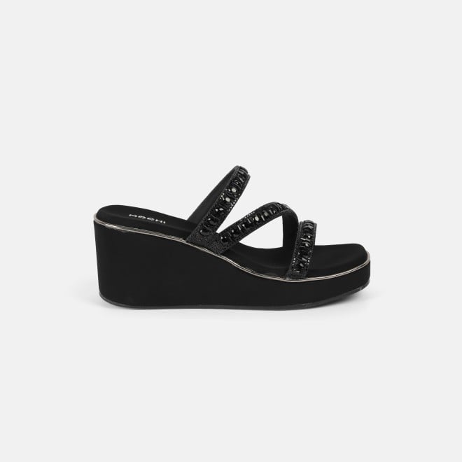 Mochi Women Black Party Slip Ons (SKU: 35-2370-11-36)