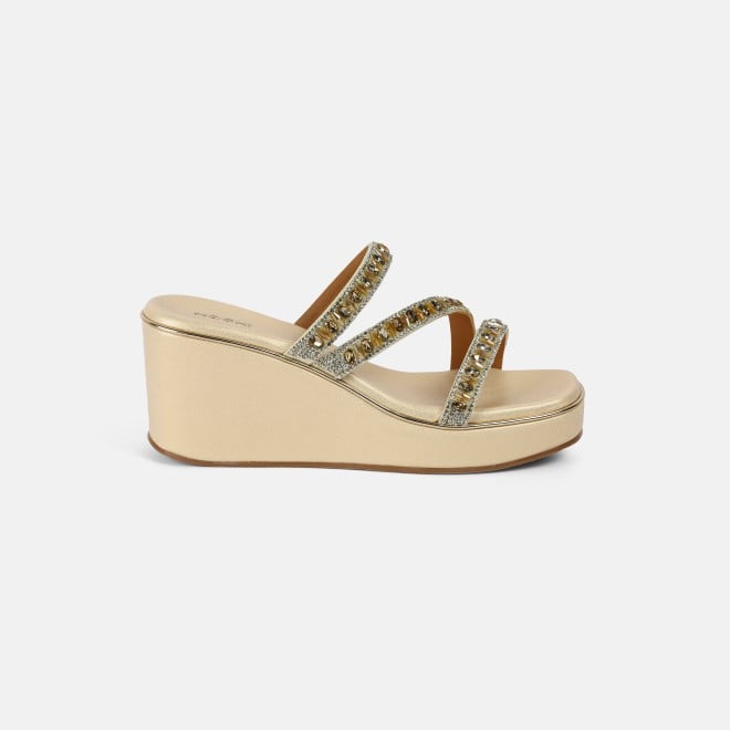 Mochi Women Gold Party Slip Ons (SKU: 35-2370-15-36)