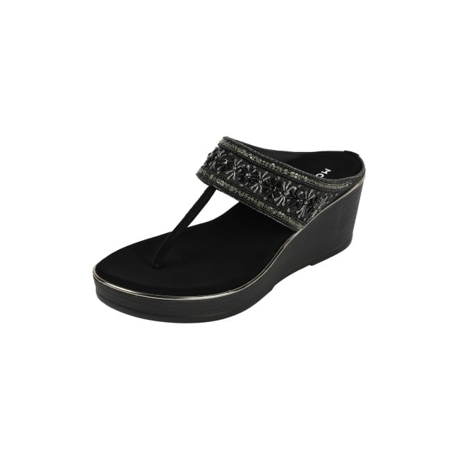 Mochi Women Black Ethnic Slip Ons (SKU: 35-2371-11-37)