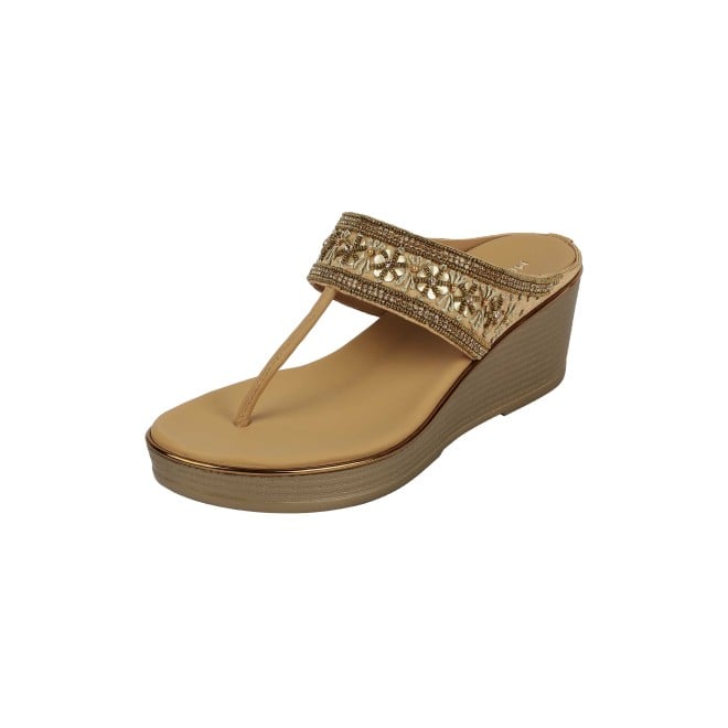 Mochi Women Antic-gold Ethnic Slip Ons (SKU: 35-2371-28-36)