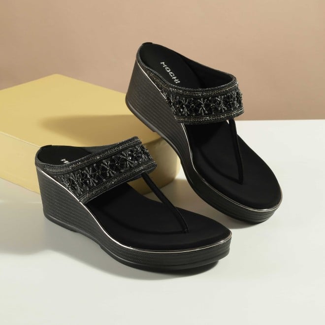 Mochi Women Black Ethnic Slip Ons (SKU: 35-2371-11-37)