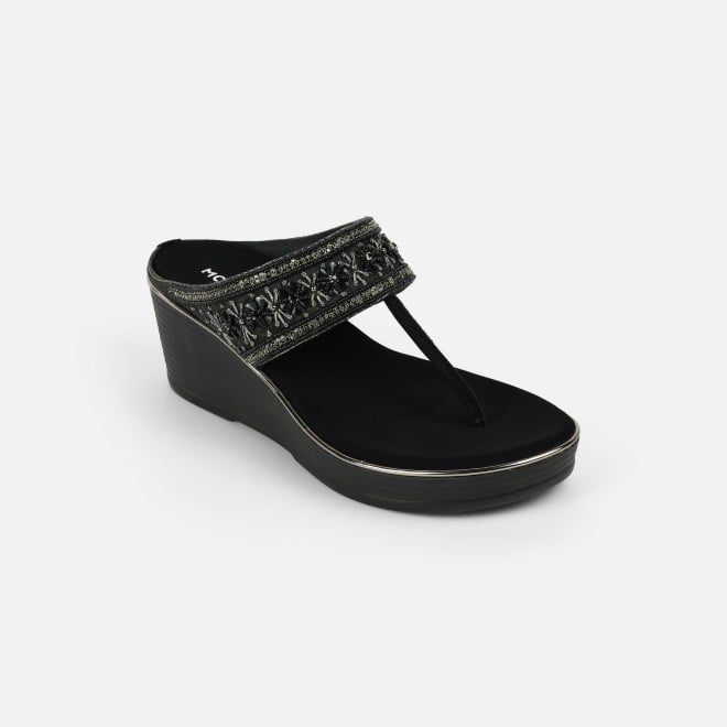 Mochi Women Black Ethnic Slip Ons (SKU: 35-2371-11-37)