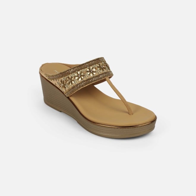 Mochi Women Antic-gold Ethnic Slip Ons (SKU: 35-2371-28-36)