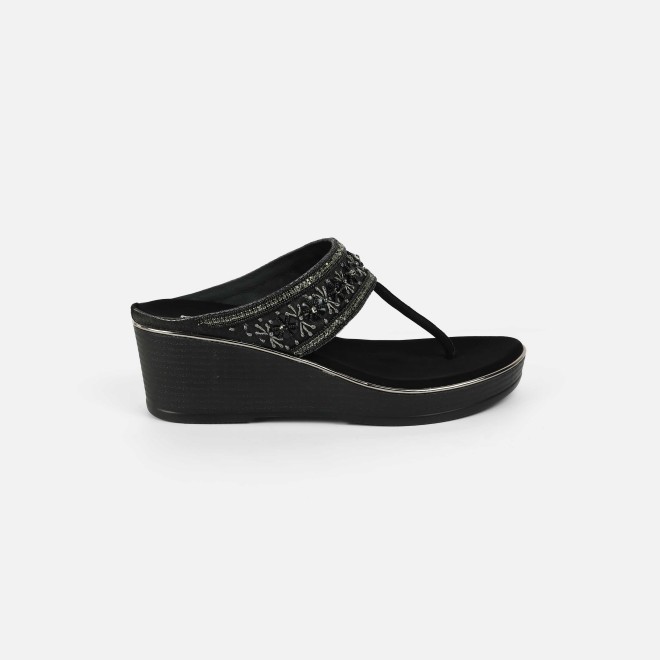 Mochi Women Black Ethnic Slip Ons (SKU: 35-2371-11-37)