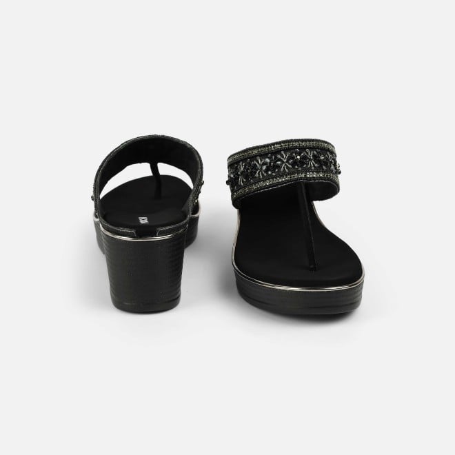 Mochi Women Black Ethnic Slip Ons (SKU: 35-2371-11-37)