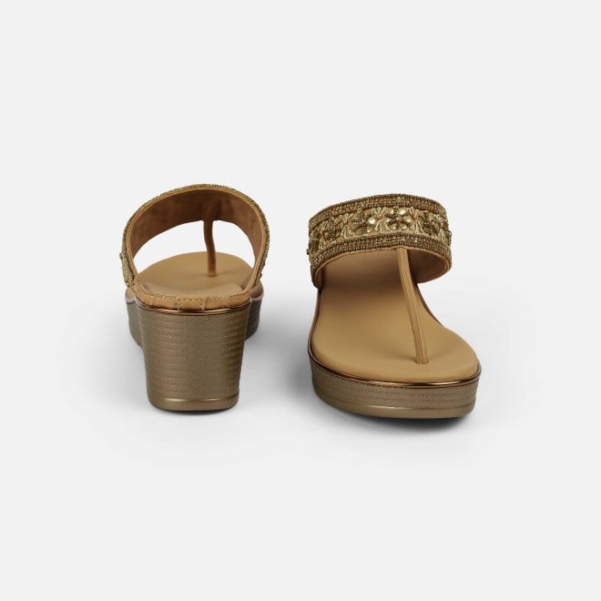 Mochi Women Antic-gold Ethnic Slip Ons (SKU: 35-2371-28-36)