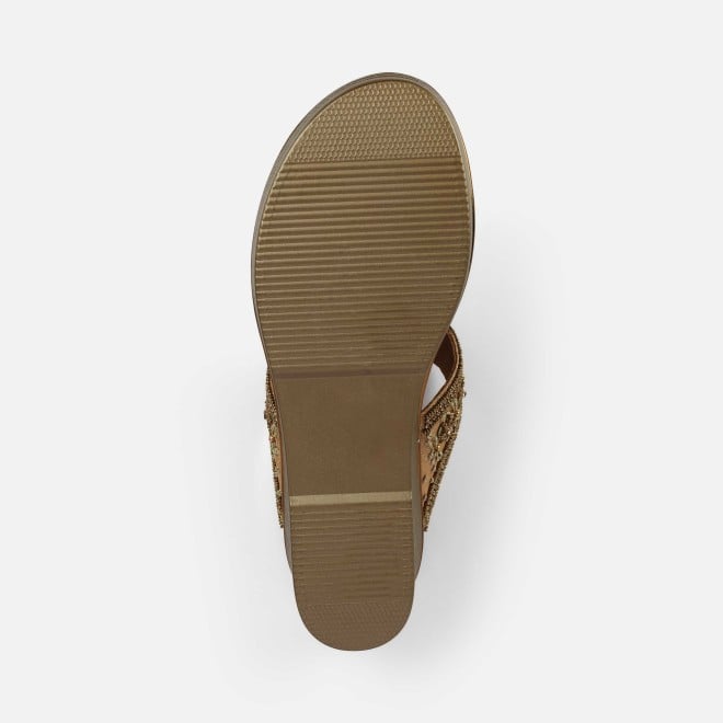 Mochi Women Antic-gold Ethnic Slip Ons (SKU: 35-2371-28-36)