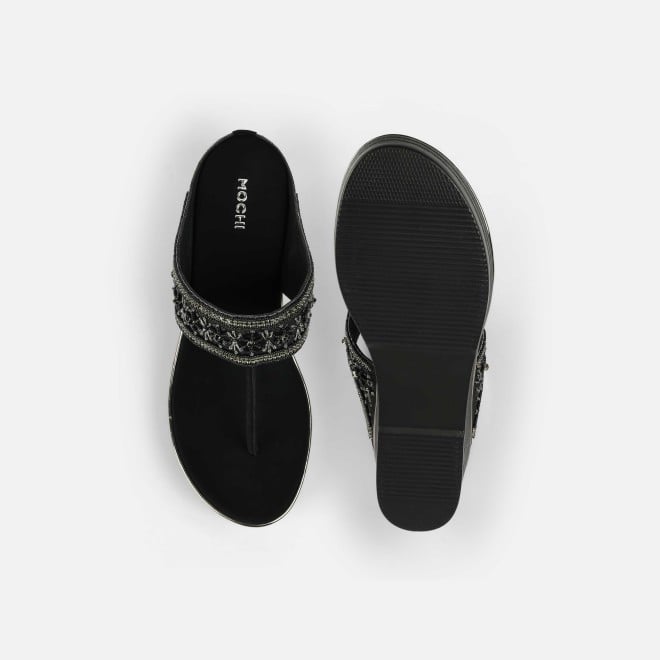 Mochi Women Black Ethnic Slip Ons (SKU: 35-2371-11-37)