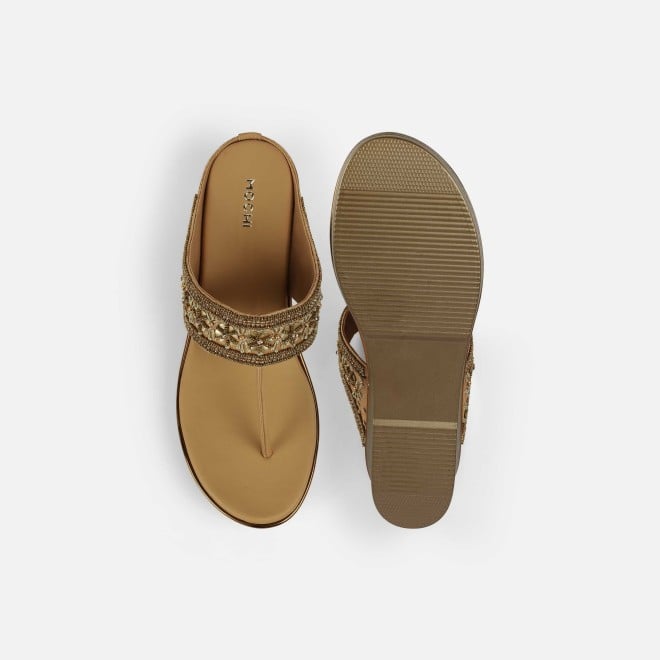 Mochi Women Antic-gold Ethnic Slip Ons (SKU: 35-2371-28-36)