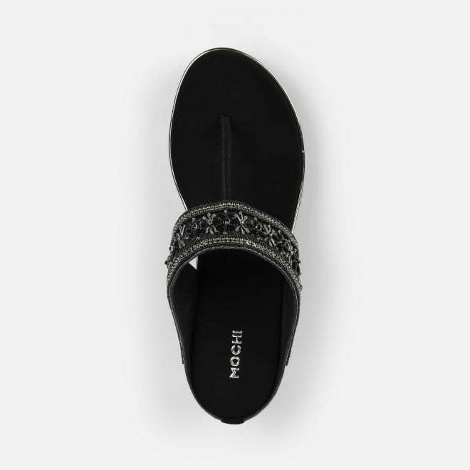 Mochi Women Black Ethnic Slip Ons (SKU: 35-2371-11-37)