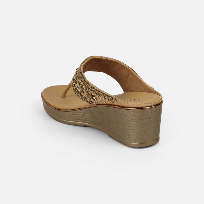 Mochi Women Antic-gold Ethnic Slip Ons (SKU: 35-2371-28-36)