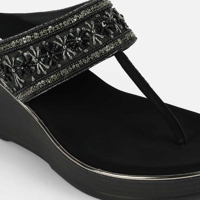Mochi Women Black Ethnic Slip Ons (SKU: 35-2371-11-37)