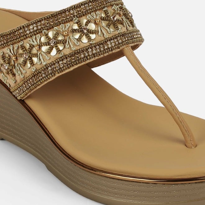 Mochi Women Antic-gold Ethnic Slip Ons (SKU: 35-2371-28-36)