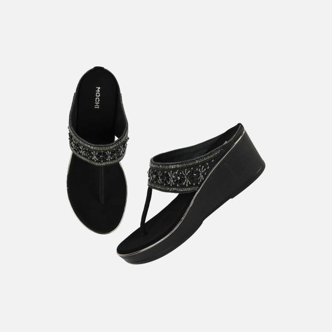 Mochi Women Black Ethnic Slip Ons (SKU: 35-2371-11-37)