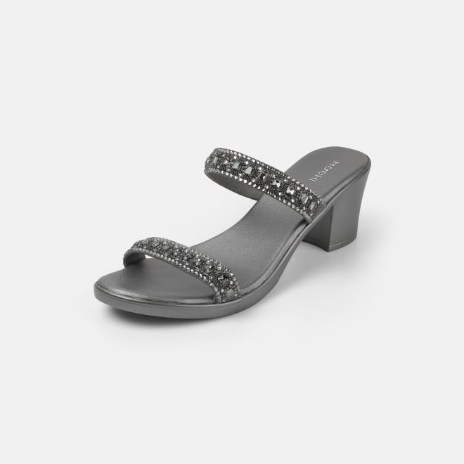 Mochi Women Gun-metal Ethnic Slip Ons (SKU: 35-2372-29-36)