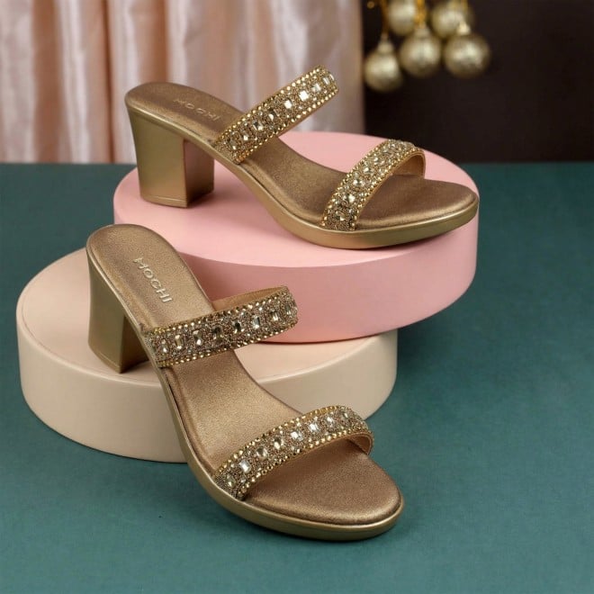 Mochi Women Antic-gold Ethnic Slip Ons (SKU: 35-2372-28-36)