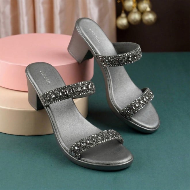 Mochi Women Gun-metal Ethnic Slip Ons (SKU: 35-2372-29-36)