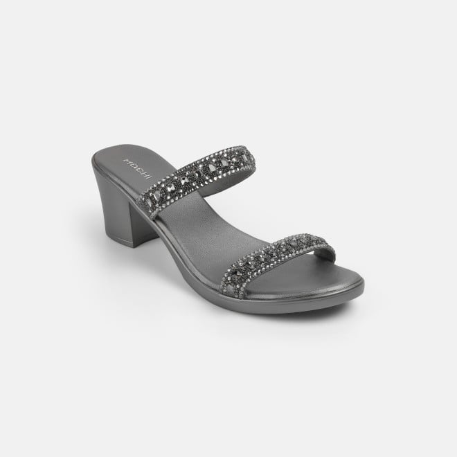 Mochi Women Gun-metal Ethnic Slip Ons (SKU: 35-2372-29-36)